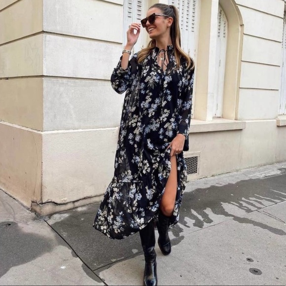 Floral Chiffon H&M Midi DRESS - NWT long sleeved - Picture 4 of 15